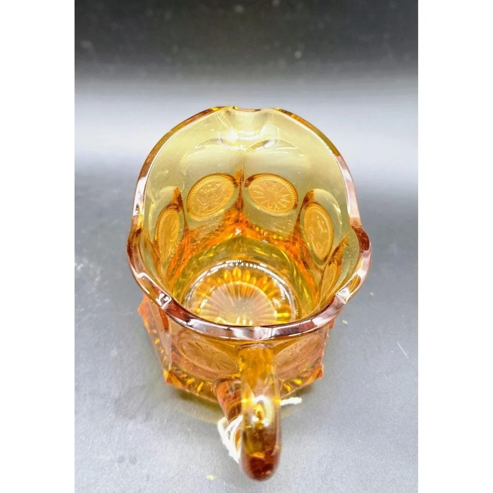 Vintage Fostoria Amber Coin Dot Pattern Eagle & Torch Glass Creamer